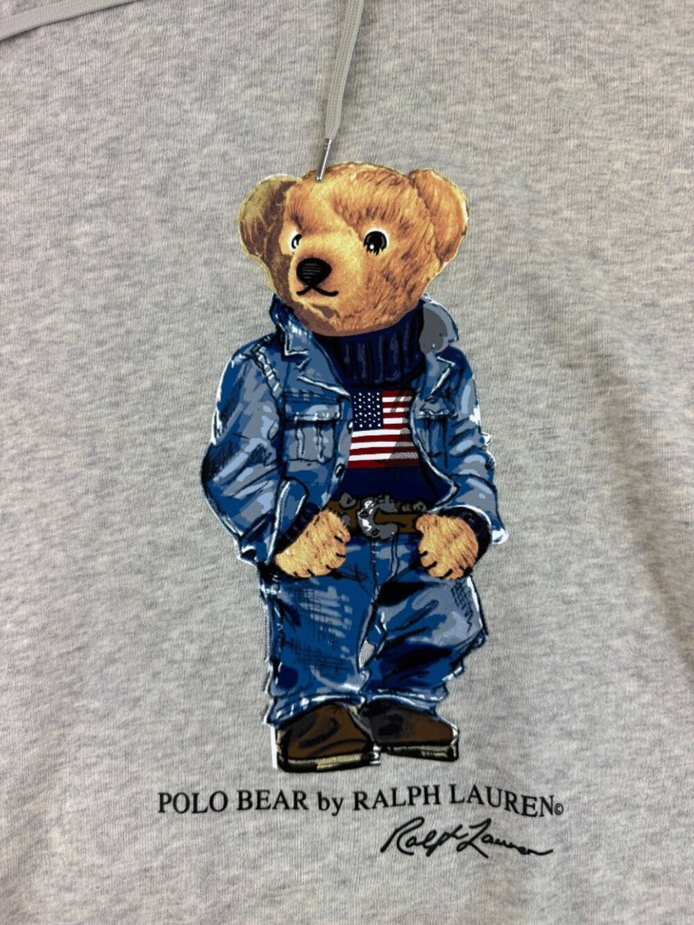 Polo Ralph Lauren Women’s Polo Bear Hoodie Gray Size L Fits S/M 20” Pit to Pit - Picture 3 of 8